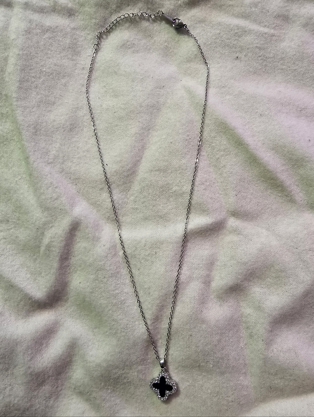 Silver-Tone Black Reversible White Clover Pendant Necklace